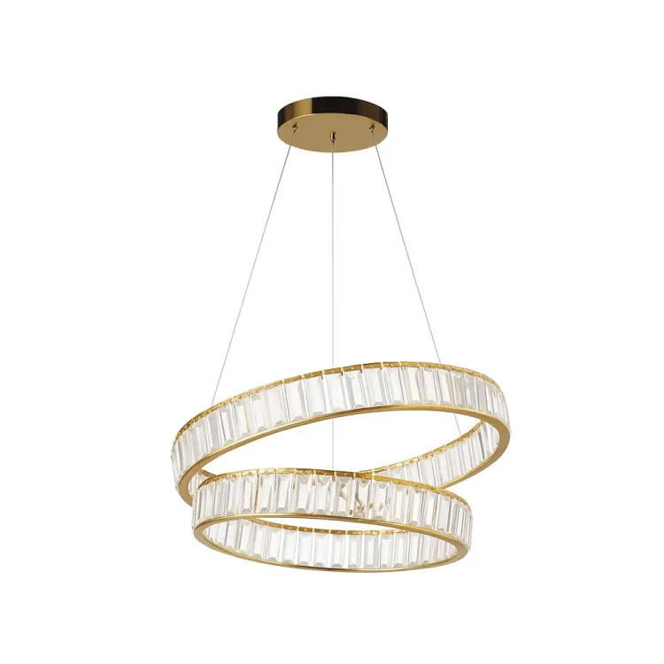 LED Crystal Pendant Light 116W, Brass Finish, Ø80 cm Double Ring