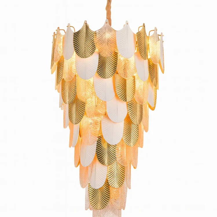 Luxury Gold & White Leaf Chandelier – 26×E14 Bulbs